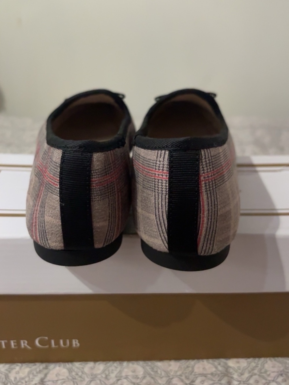 Charter Club Plaid Bow Flats in Beige, Black and Red Accent - Picture 3 of 4